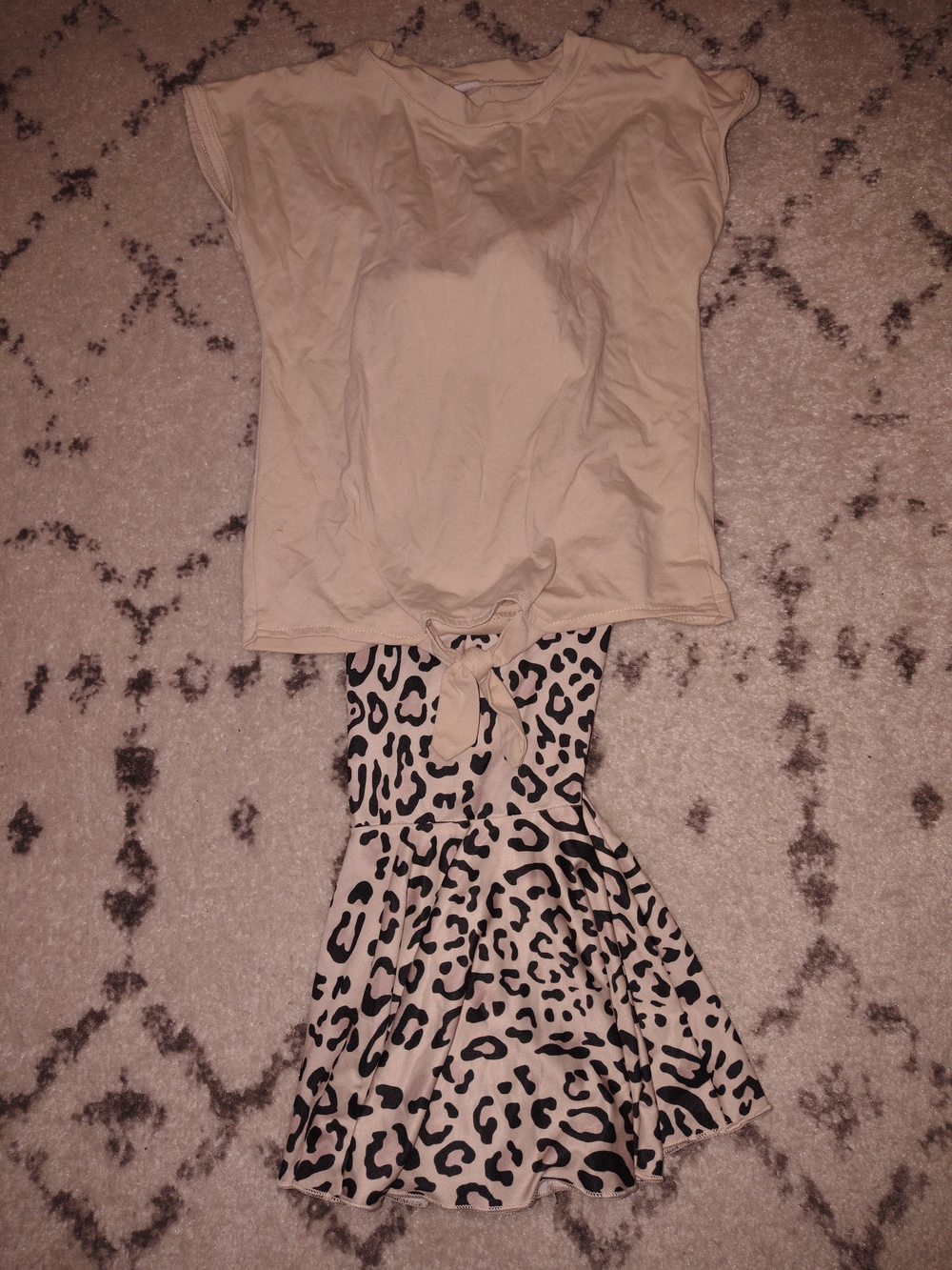 Beige Tie-Front Top with Black & Beige Leopard Skirt